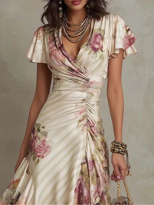 Celeste | Ruched Floral Wrap Midi Dress