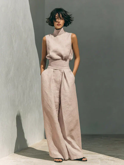 Flor™ Minimalist Women's Tank Top & Wide-Leg Pants Set in Cotton and Linen