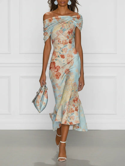 Elowen | Floral Off-Shoulder Mermaid Midi Dress