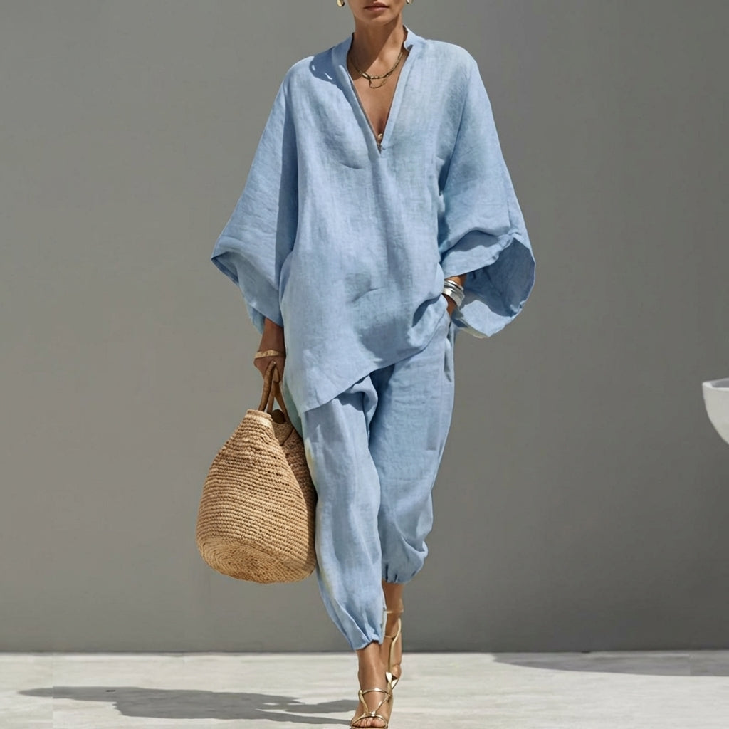 Marina Women's Casual V-Neck Two-Piece Set – Effortless Everyday Chic