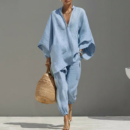 Marina Women's Casual V-Neck Two-Piece Set – Effortless Everyday Chic