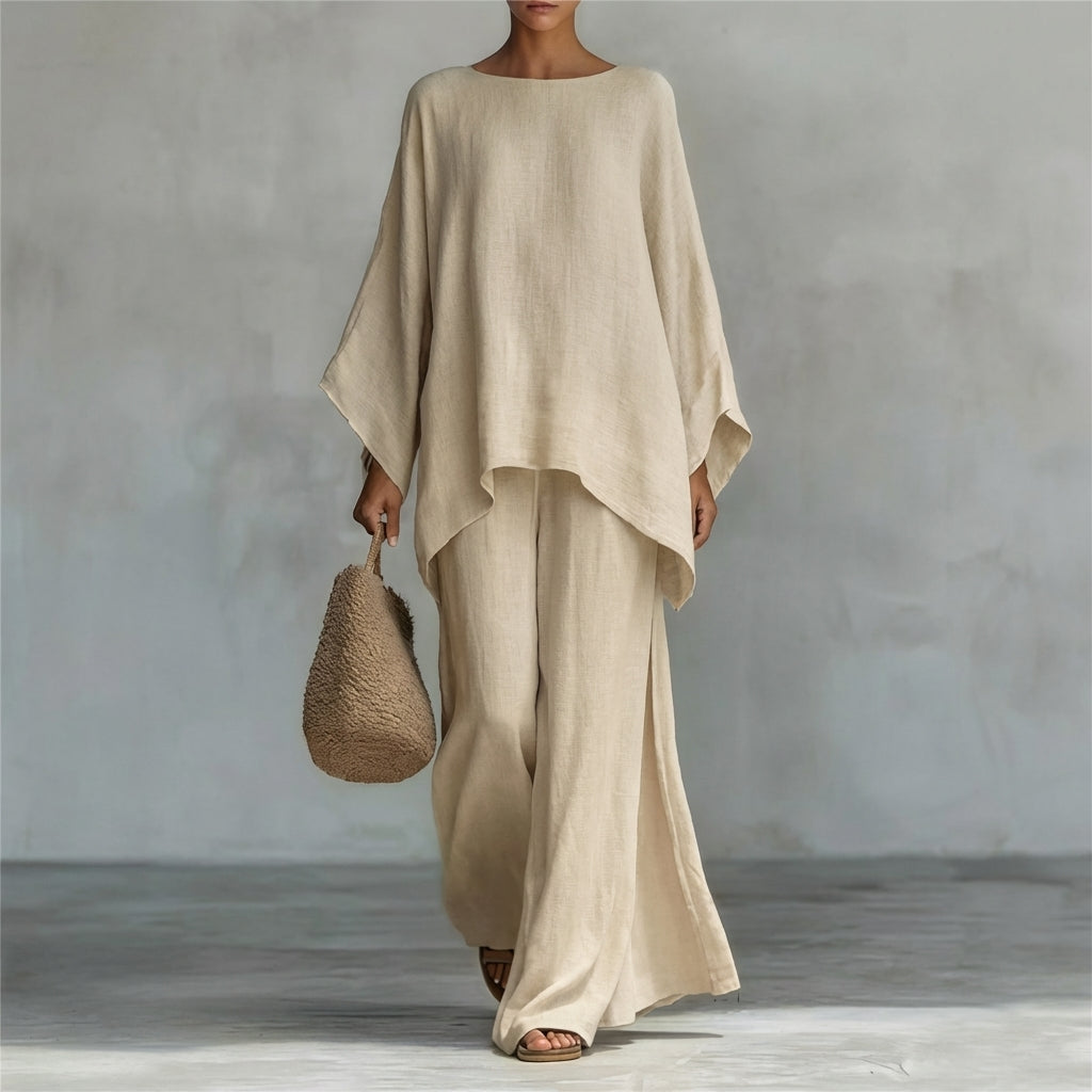 Cristina | Elegant Long-Sleeve Two-Piece Set with Relaxed-Fit Trousers