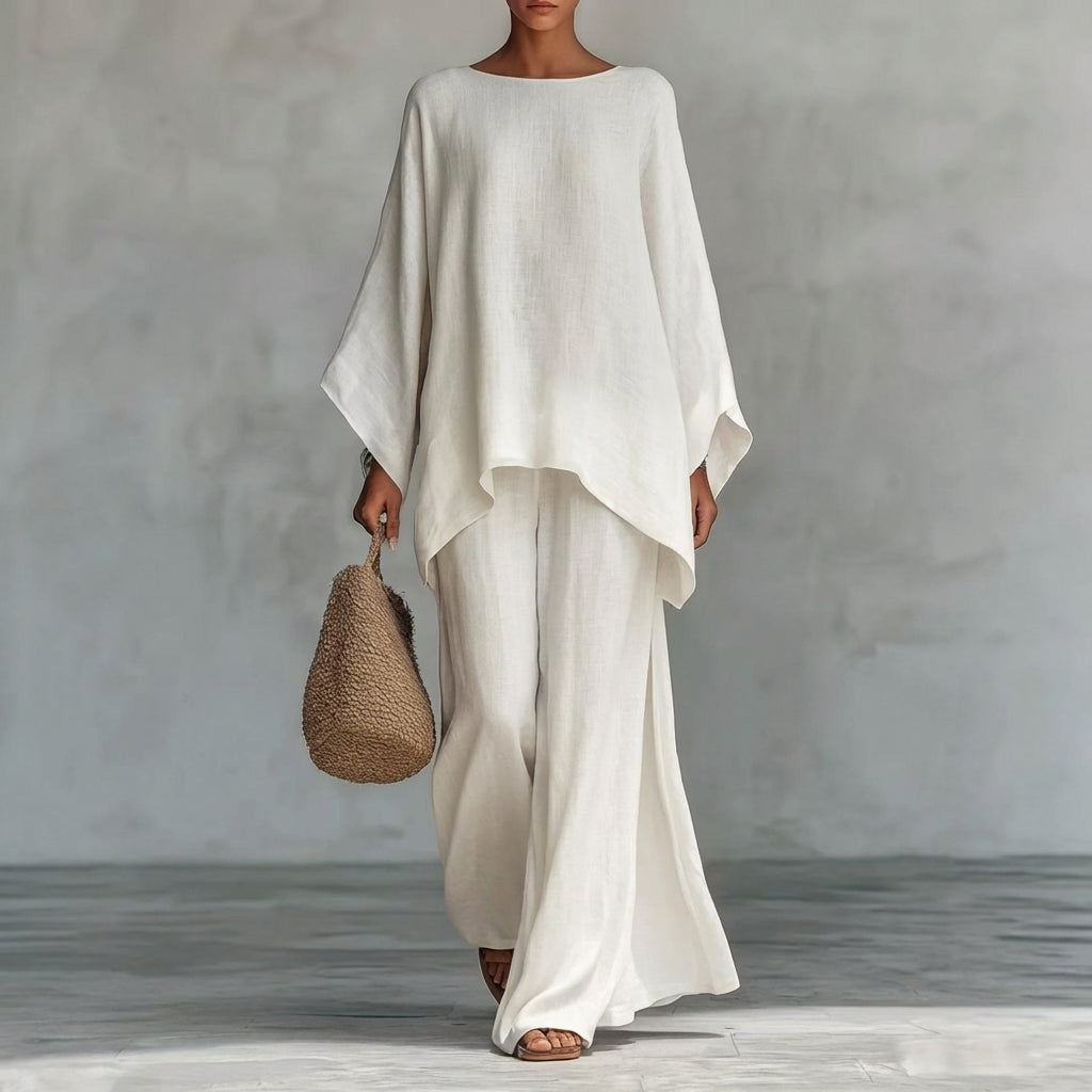 Cristina | Elegant Long-Sleeve Two-Piece Set with Relaxed-Fit Trousers
