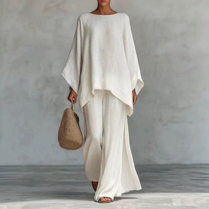 Cristina | Elegant Long-Sleeve Two-Piece Set with Relaxed-Fit Trousers