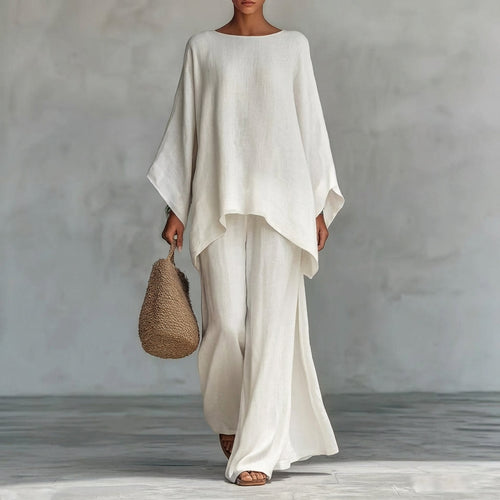 Cristina | Elegant Long-Sleeve Two-Piece Set with Relaxed-Fit Trousers