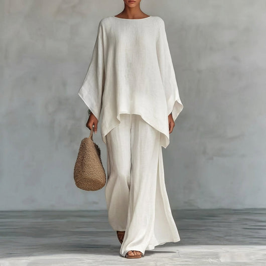 Cristina | Elegant Long-Sleeve Two-Piece Set with Relaxed-Fit Trousers