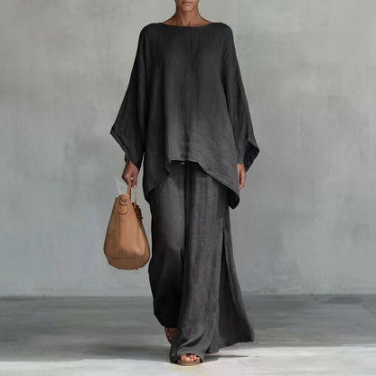 Cristina | Elegant Long-Sleeve Two-Piece Set with Relaxed-Fit Trousers