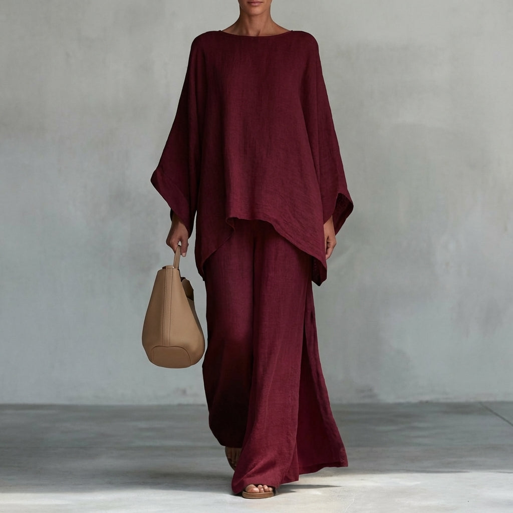 Cristina | Elegant Long-Sleeve Two-Piece Set with Relaxed-Fit Trousers