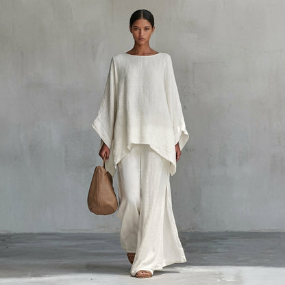 Cristina | Elegant Long-Sleeve Two-Piece Set with Relaxed-Fit Trousers