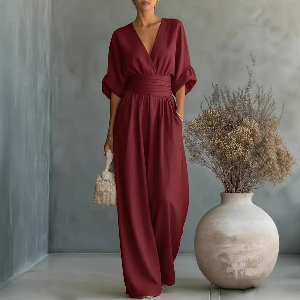 Elowen | Elegant Draped Wide-Leg Jumpsuit for a Sleek, Sophisticated Look