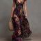 Watercolor Floral Pleated V-Neck Maxi Dress - Elegant, Flowing Maxi with Soft Pleats