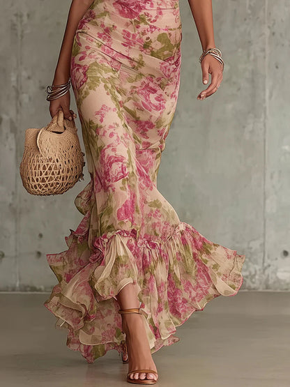 Rosalie | Floral Ruffle-Hem Midi Dress