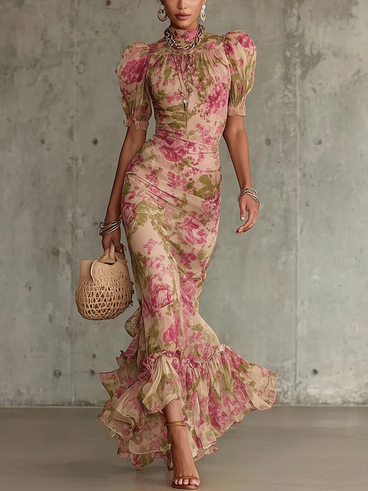 Rosalie | Floral Ruffle-Hem Midi Dress
