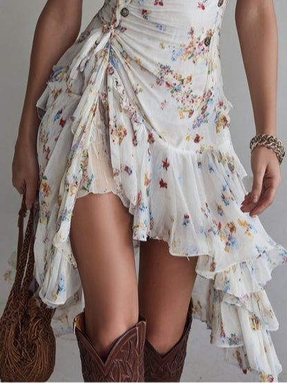 Amara | Floral Ruched Asymmetric Maxi Dress