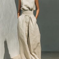 Aurora | Effortless Beige Sleeveless Wide-Leg Co-Ord Set - Relaxed Fit for Everyday Chic