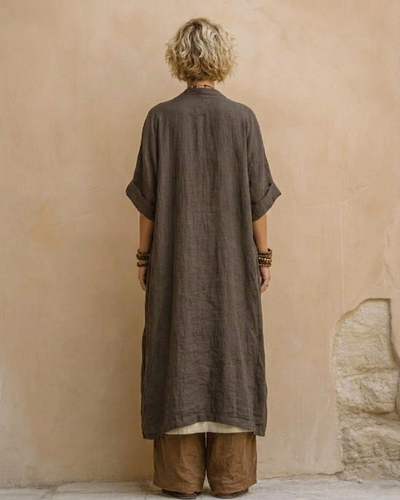 Giulia: Three-Piece Bohemian Nomad Set in Dark Gray and Brown with Tribal Pattern