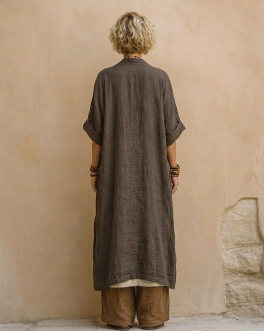 Giulia: Three-Piece Bohemian Nomad Set in Dark Gray and Brown with Tribal Pattern