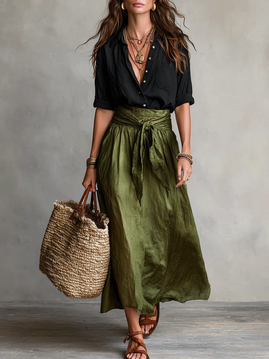 Camilla Tie-Waist Midi Set – Chic, Effortless Two-Piece Ensemble
