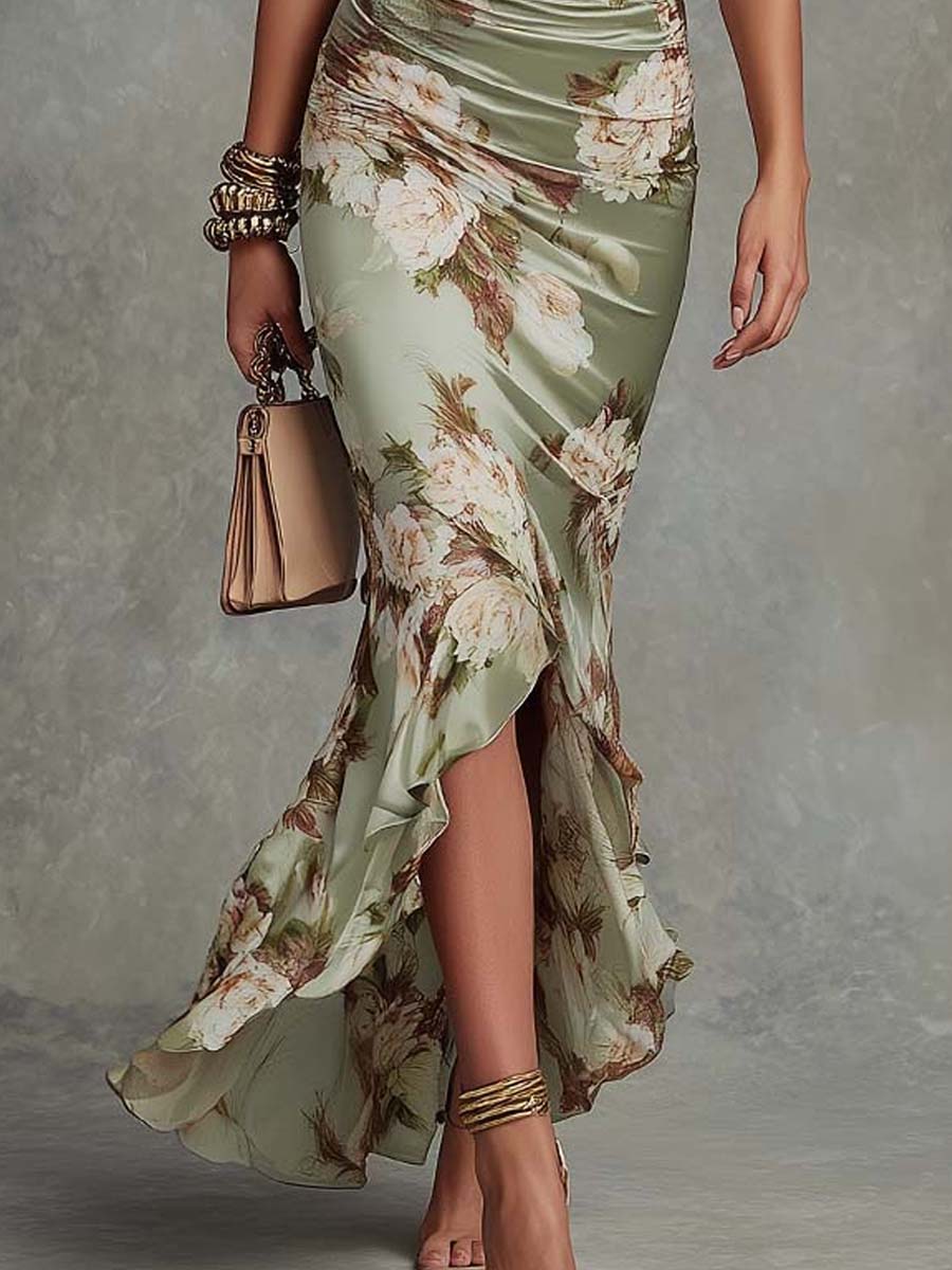 Liora | Floral Ruched Satin Dress