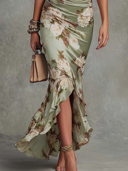 Liora | Floral Ruched Satin Dress