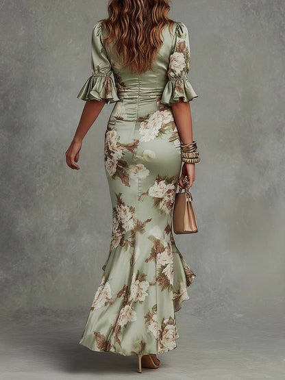 Liora | Floral Ruched Satin Dress