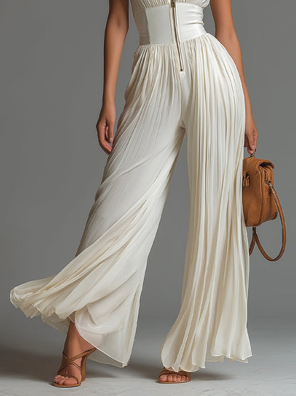 Zsófia Jumpsuit – White Pleated Chiffon, Elegant & Flowy • S1