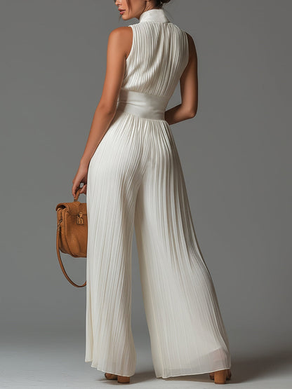 Zsófia Jumpsuit – White Pleated Chiffon, Elegant & Flowy • S1