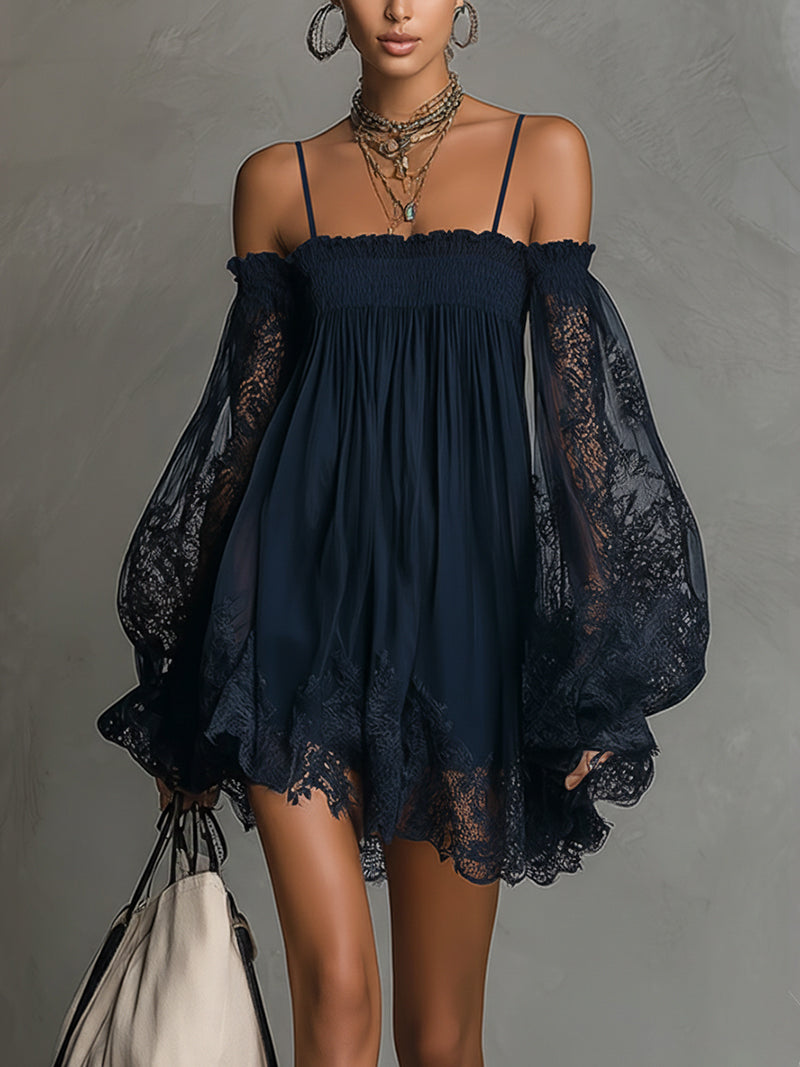 Elowen | Lace-Sleeve Off-Shoulder Mini Dress
