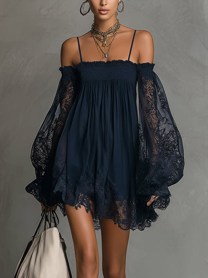 Elowen | Lace-Sleeve Off-Shoulder Mini Dress
