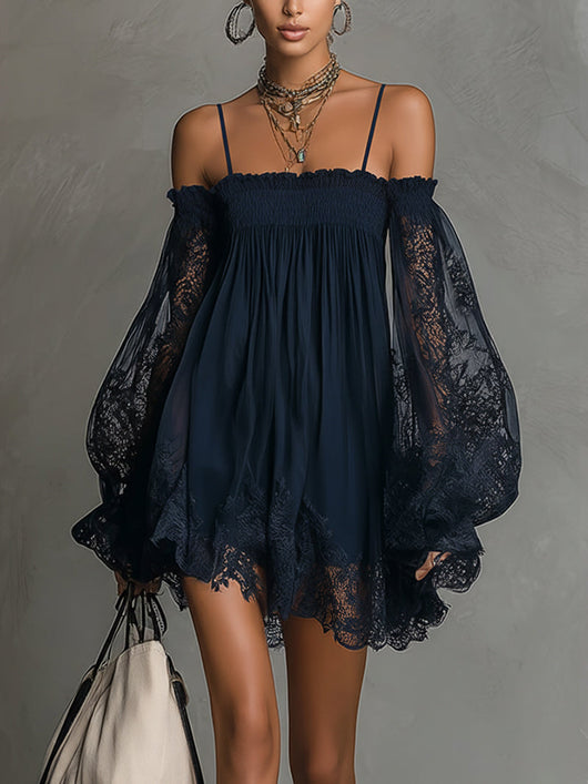 Elowen | Lace-Sleeve Off-Shoulder Mini Dress