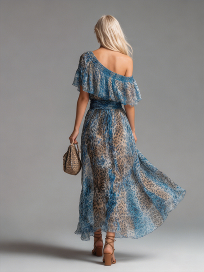 Seraphina | One-Shoulder Leopard Maxi Dress