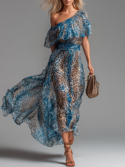 Seraphina | One-Shoulder Leopard Maxi Dress