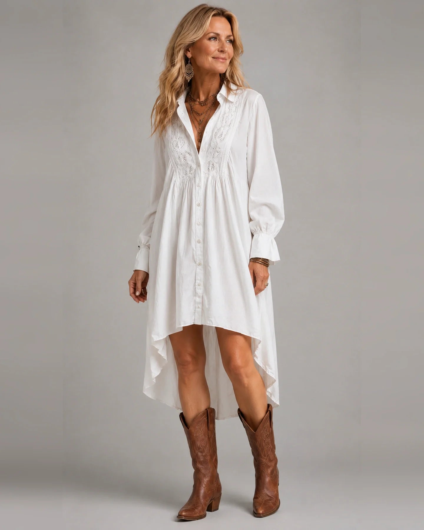 Lucia Lace-Detail Shirt Dress - Effortless Elegance