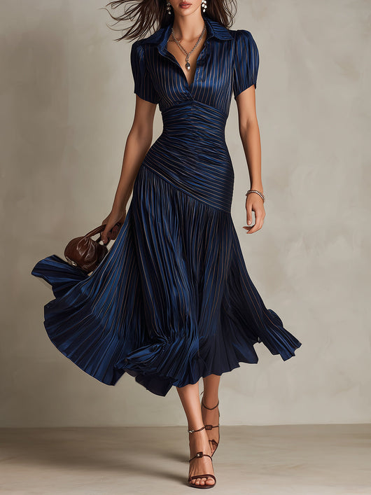 Isla | Pleated Striped Shirt Midi Dress