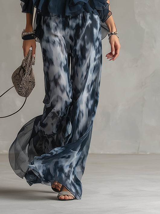 Ludovica | Navy Halter Top & Printed Wide-Leg Set — Sleek, Effortless Style