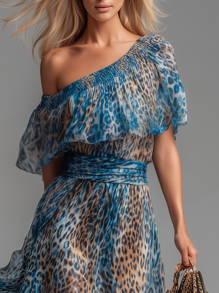 Seraphina | One-Shoulder Leopard Maxi Dress