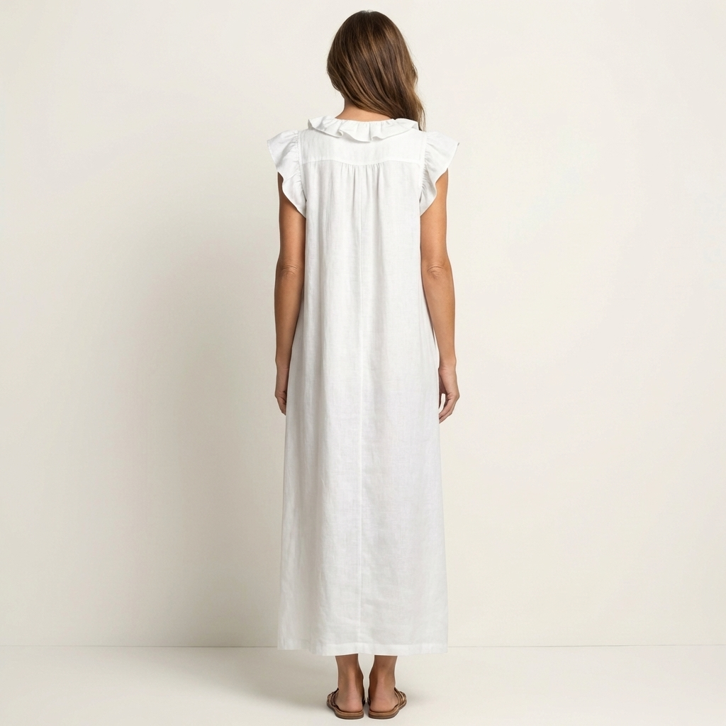 Josette Ruffle-V-Neck Linen Maxi Dress - Flowy, Effortless Style
