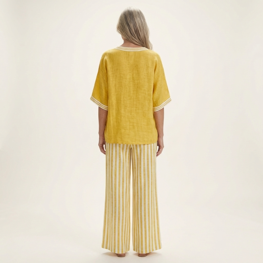Juliana V-Neck Varsity Top & Stripe-Wide-Leg Pants Set