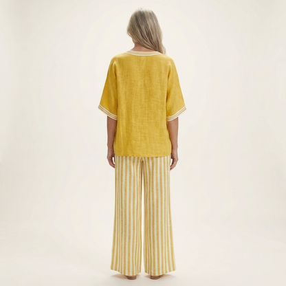 Juliana V-Neck Varsity Top & Stripe-Wide-Leg Pants Set