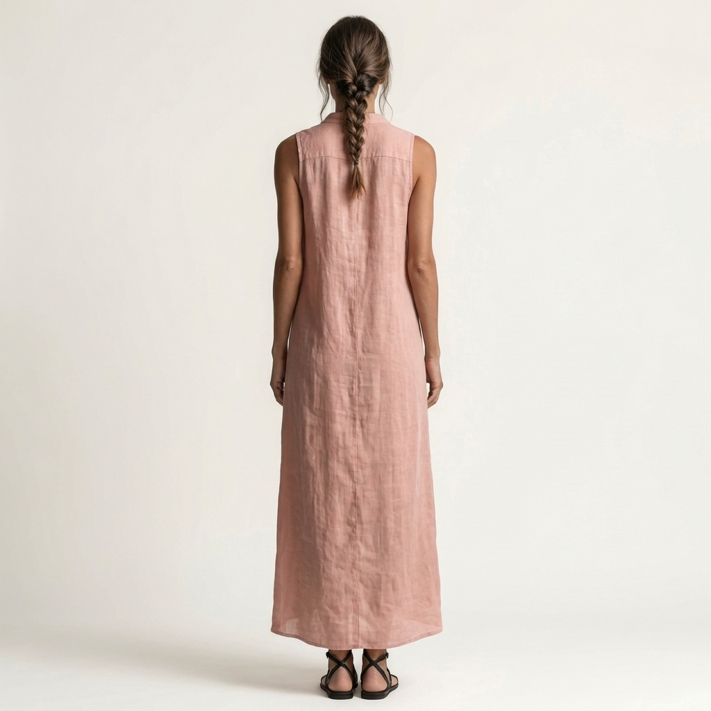 Mirabell Hooded Linen Maxi Dress with Button-Front, Sleeveless