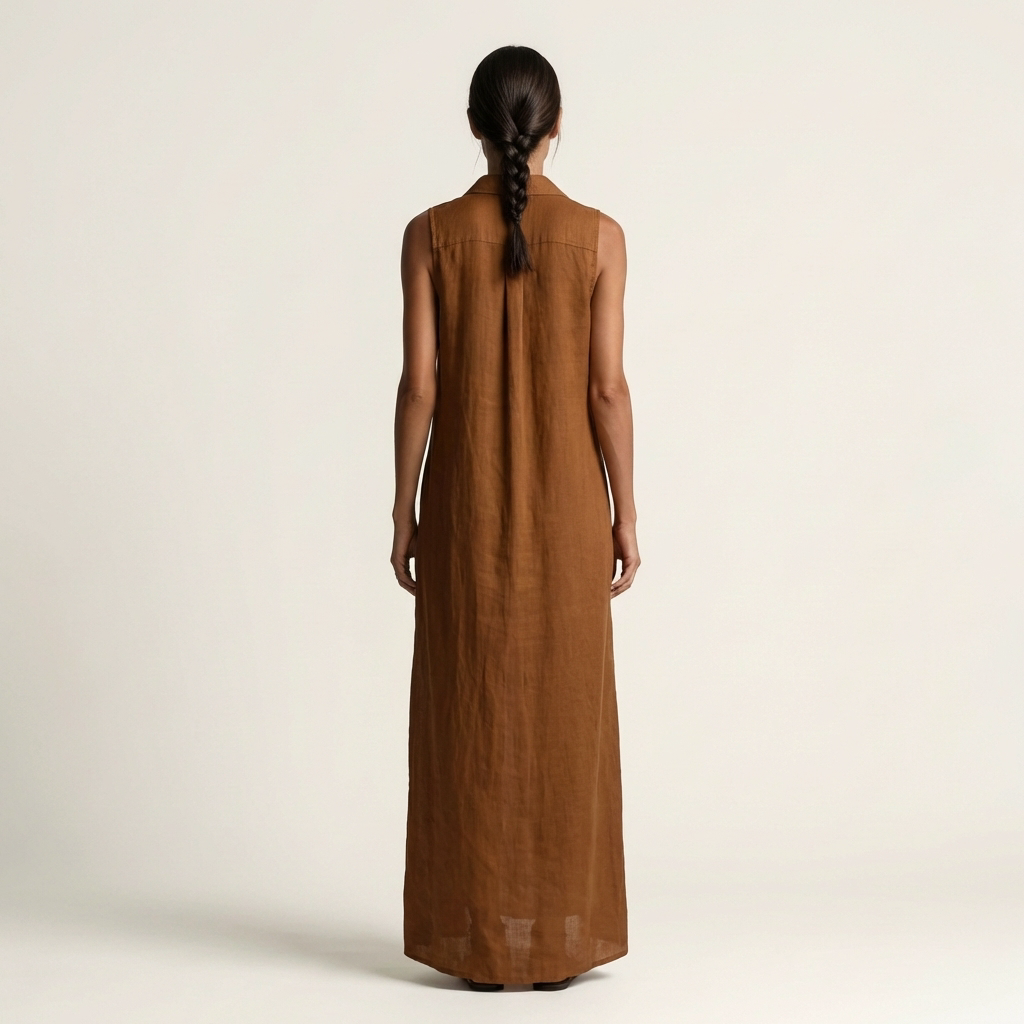 Mirabell Hooded Linen Maxi Dress with Button-Front, Sleeveless