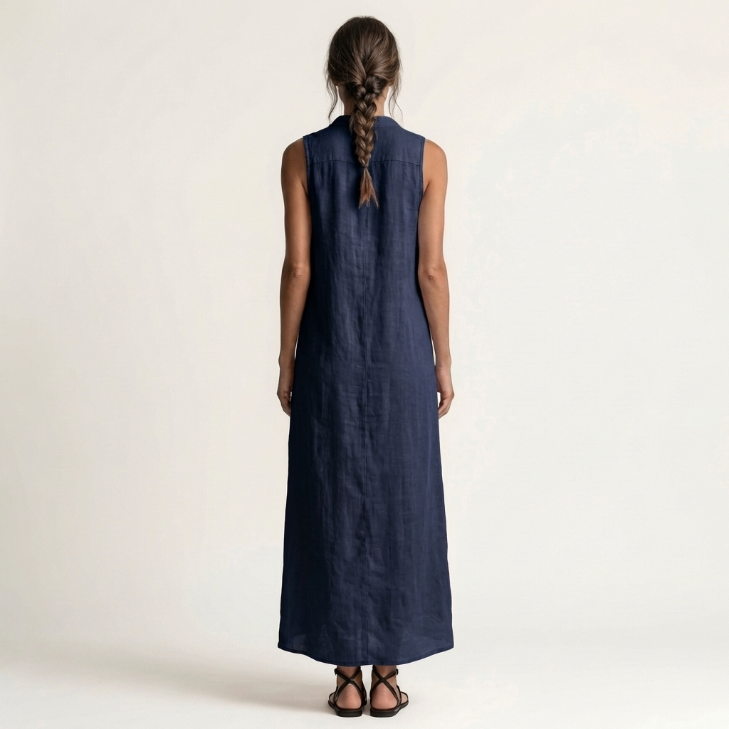 Mirabell Hooded Linen Maxi Dress with Button-Front, Sleeveless