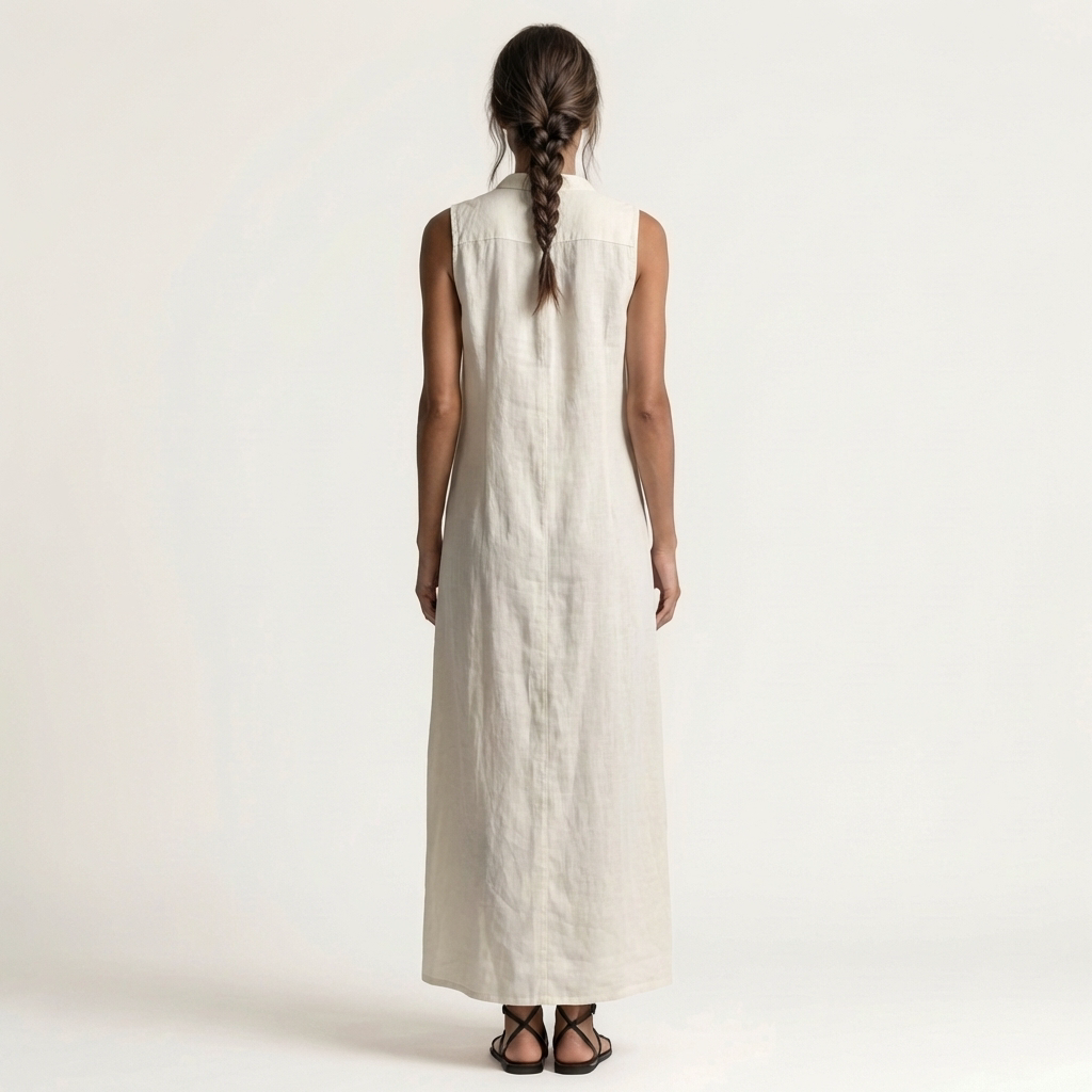 Mirabell Hooded Linen Maxi Dress with Button-Front, Sleeveless