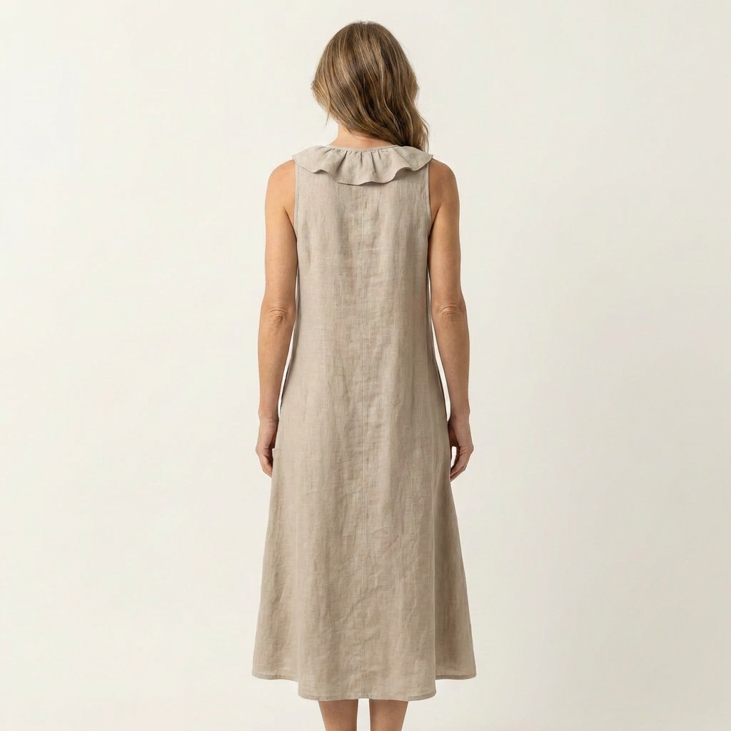 Vicky | Ruffle-Front Linen Maxi Dress with V-Neck and Sleeveless Design