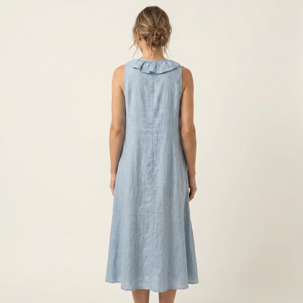 Vicky | Ruffle-Front Linen Maxi Dress with V-Neck and Sleeveless Design