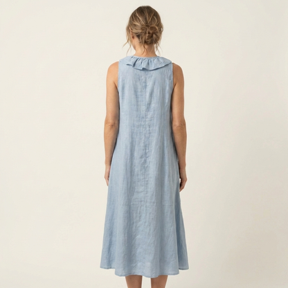 Vicky | Ruffle-Front Linen Maxi Dress with V-Neck and Sleeveless Design