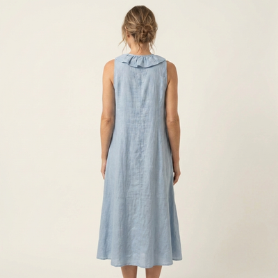 Vicky | Ruffle-Front Linen Maxi Dress with V-Neck and Sleeveless Design