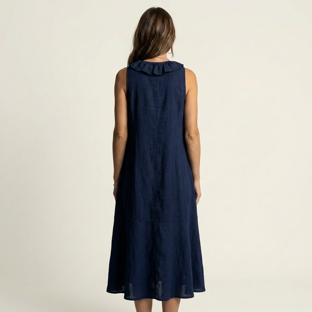 Vicky | Ruffle-Front Linen Maxi Dress with V-Neck and Sleeveless Design