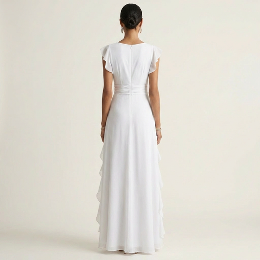 Nellyana Wrap-Style V-Neck Maxi Dress with Flutter Sleeves and Cascading Ruffles
