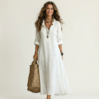 Mariam | Cotton-Linen Maxi Dress with Delicate Tonal Floral Embroidery